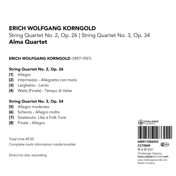 Korngold: String Quartet Nos. 2 & 3 - Alma Quartet