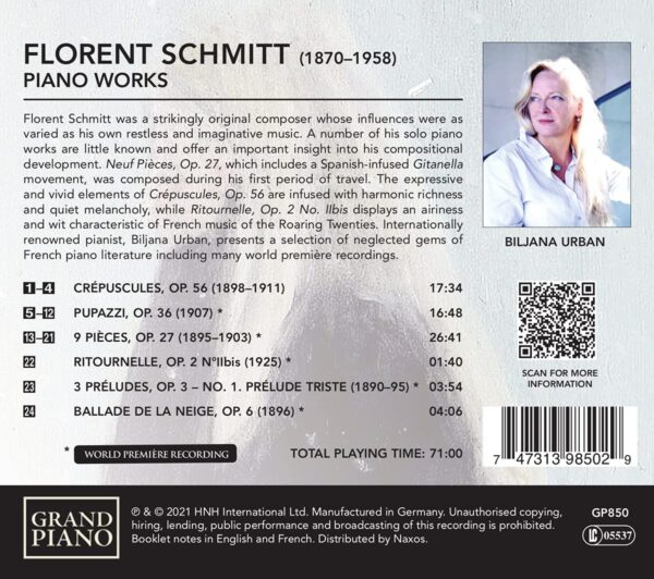 Florent Schmitt: Solitude, Piano Works - Biljana Urban
