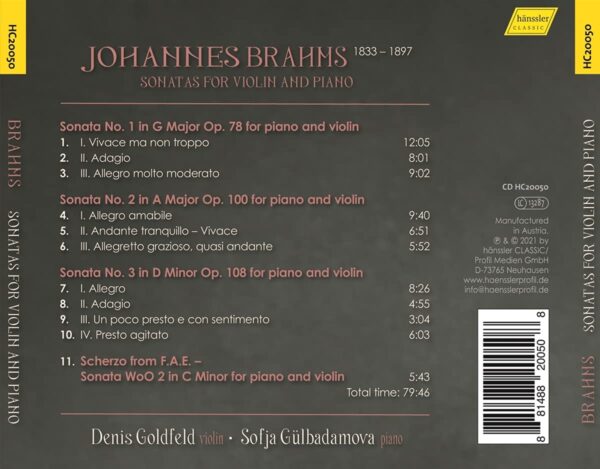 Brahms: Sonatas For Violin And Piano - Denis Goldfeld