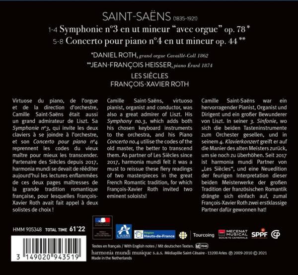Saint-Saëns: Symphonie No. 3, Piano Concerto No. 4 - François-Xavier Roth