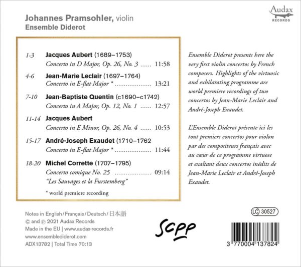 Concertos Pour Violon, The Beginnings Of The Violin Concerto In France - Johannes Pramsohler