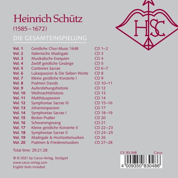 Heinrich Schutz: Complete Carus Edition - Hans-Christoph Rademann