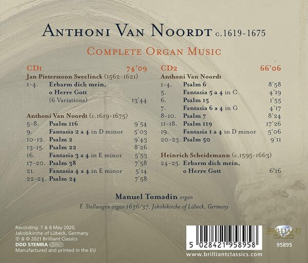 Anthoni Van Noordt: Complete Organ Music - Manuel Tomadin