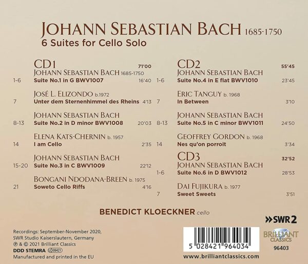 J.S. Bach: 6 Suites For Cello Solo BWV 1007-1012 - Benedict Kloeckner