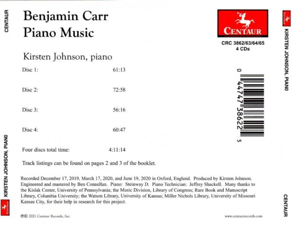 Benjamin Carr: Piano Music - Kirsten Johnson