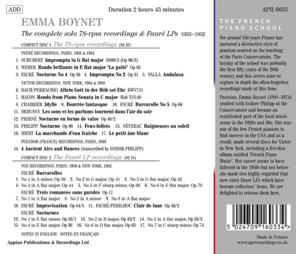 The Complete Solo 78-rpm Recordings & Fauré LPs - Emma Boynet
