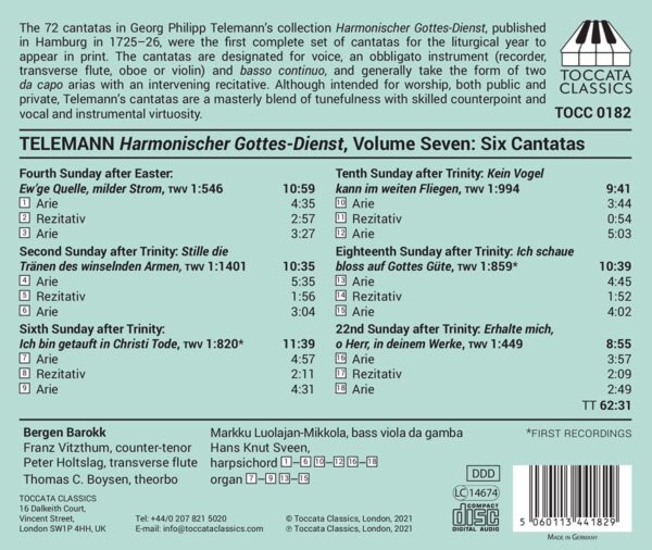 Telemann: Harmonischer Gottes-Dienst Vol. 7, Six Cantatas - Bergen Barokk