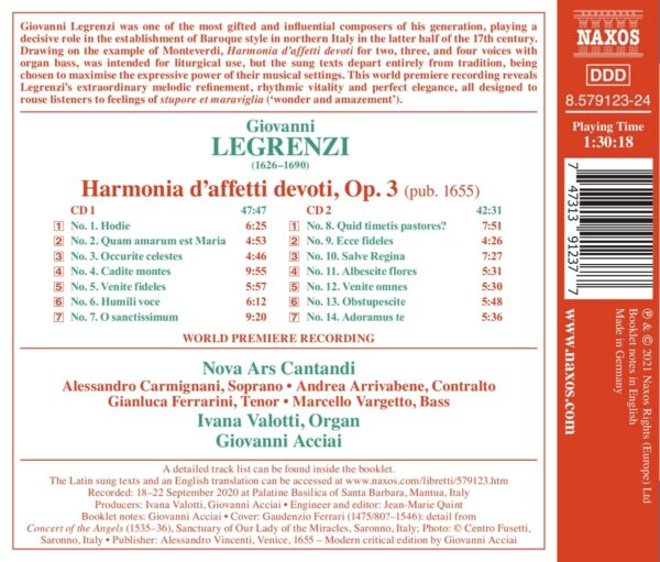 Giovanni Legrenzi: Harmonia D'Affetti Devoti, Op. 3 - Nova Ars Cantandi