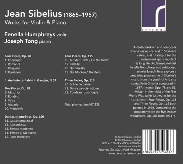 Sibelius: Works For Violin & Piano - Fenella Humphreys