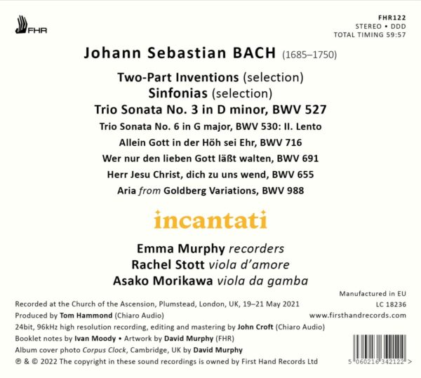 J.S. Bach: Two-Part Inventions, Sinfonias, Trio Sonata No.3, Goldberg Aria - Incantati