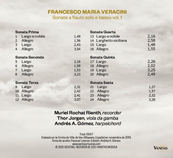 Veracini: Sonate A Flauto Solo E Basso Vol. 1 - Muriel Rochat Rienth