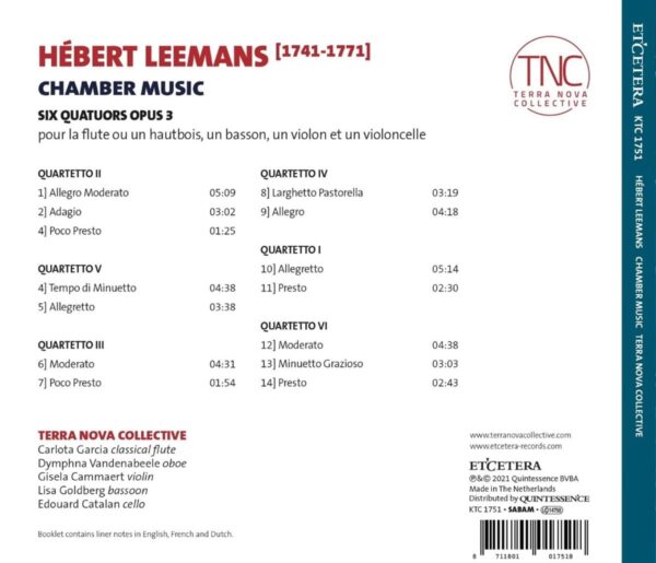 Hebert Leemans: Six Quatuors Opus 3 - Terra Nova Collective