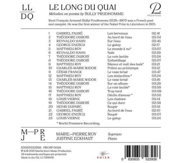Le Long Du Quai (Melodies on poems by Sully Prudhomme) - Marie-Pierre Roy