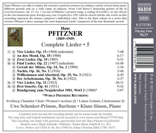 Hans Pfitzner: Complete Lieder, Vol. 5 - Uwe Schenker-Primus
