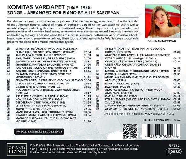 Komitas: Songs (Arr. For Piano) - Yulia Ayrapetyan