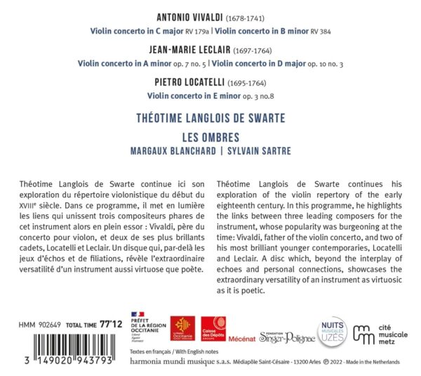 Vivaldi / Leclair / Locatelli: Violin Concertos - Theotime Langlois de Swarte
