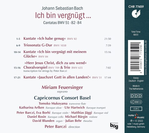 Bach: Kantatas BWV 51, 82 & 84, Ich Bin Vergnügt ... - Miriam Feuersinger