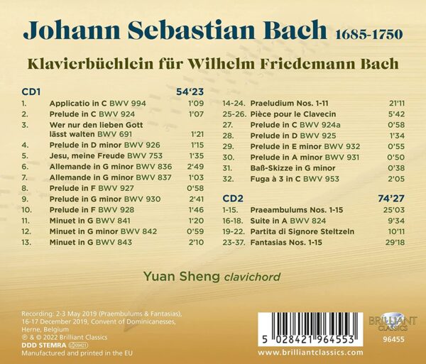 Bach: Klavierbüchlein Für Wilhelm Friedemann Bach - Yuan Sheng