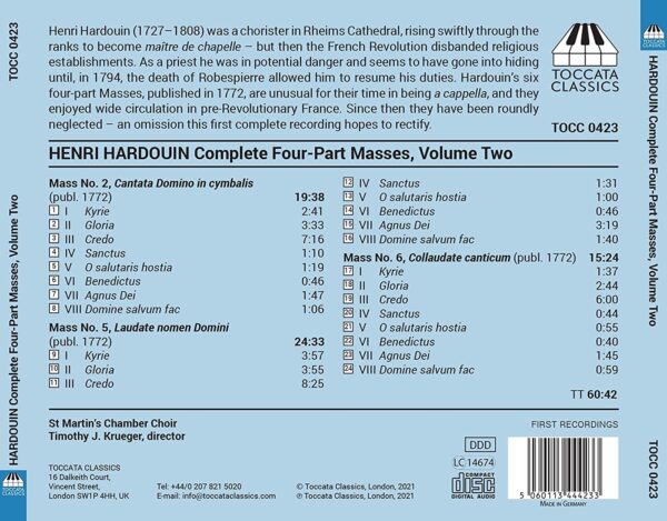 Henri Hardouin: Complete Four-Part A Cappella Masses Vol. 2 - St. Martin's Chamber Choir