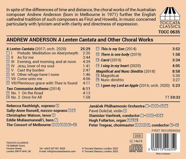 Andrew Anderson: A Lenten Cantata And Other Choral Works