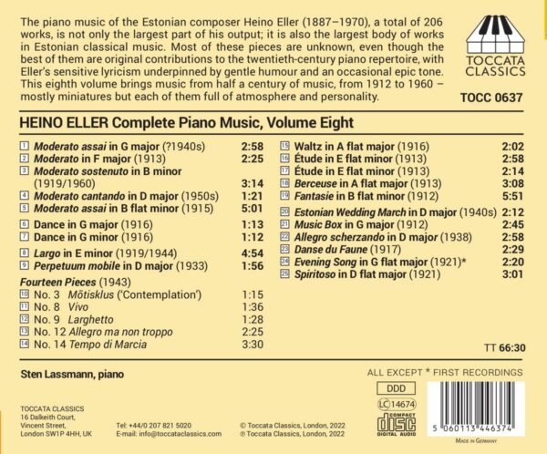 Heino Eller: Complete Piano Music Vol.8 - Sten Lassmann