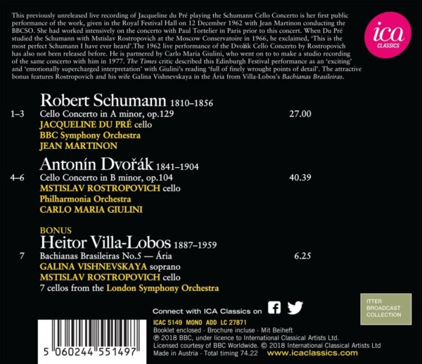 Schumann & Dvorak: Cello Concertos -  Jacqueline du Pre & Mstislav Rostropovich