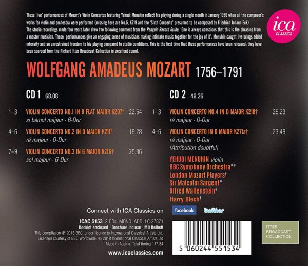 Mozart: Violin Concertos - Yehudi Menuhin