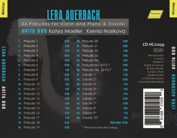 Lera Auerbach: 24 Preludes For Violin And Piano & Oskolki - Avita Duo