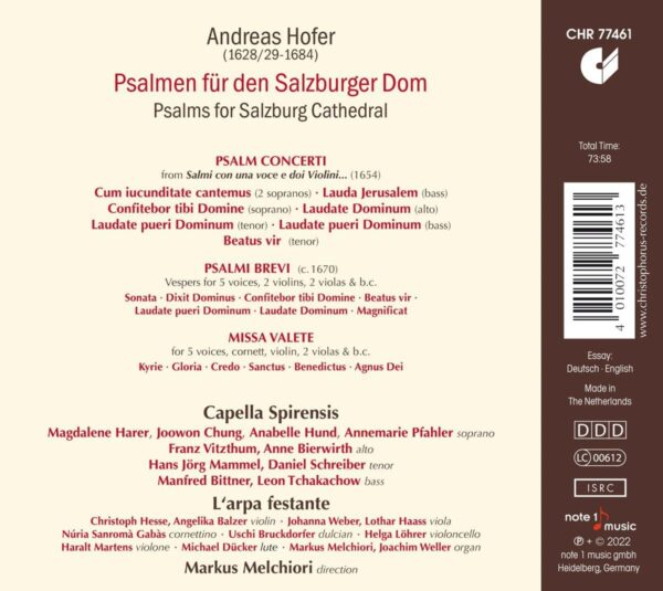 Andreas Hofer: Psalms For Salzburg Cathedral - L'arpa festante