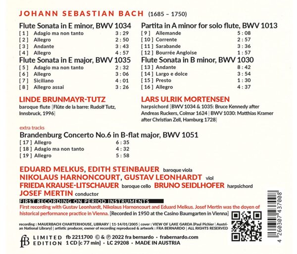 Bach: Flute Sonatas BWV 1013, 1030, 1034 & 1035 - Linde Brumayr-Tutz & Lars Ulrik Mortensen