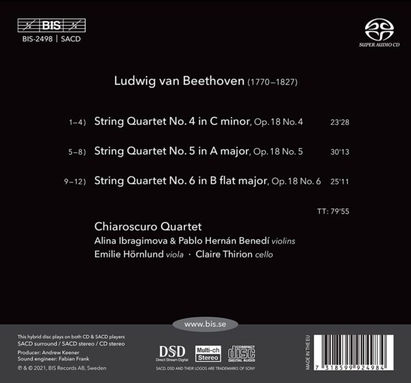 Beethoven: String Quartets, Op. 18 Nos. 4-6 - Chiaroscuro Quartet