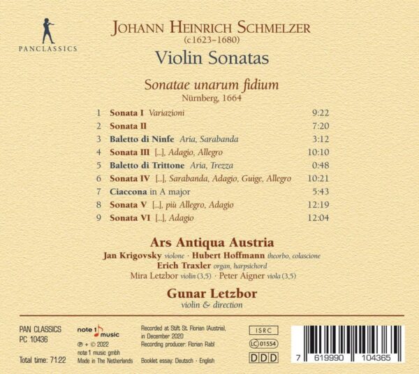 Johann Heinrich Schmelzer: Violin Sonatas, Sonatae Unarum Fidium - Gunar Letzbor