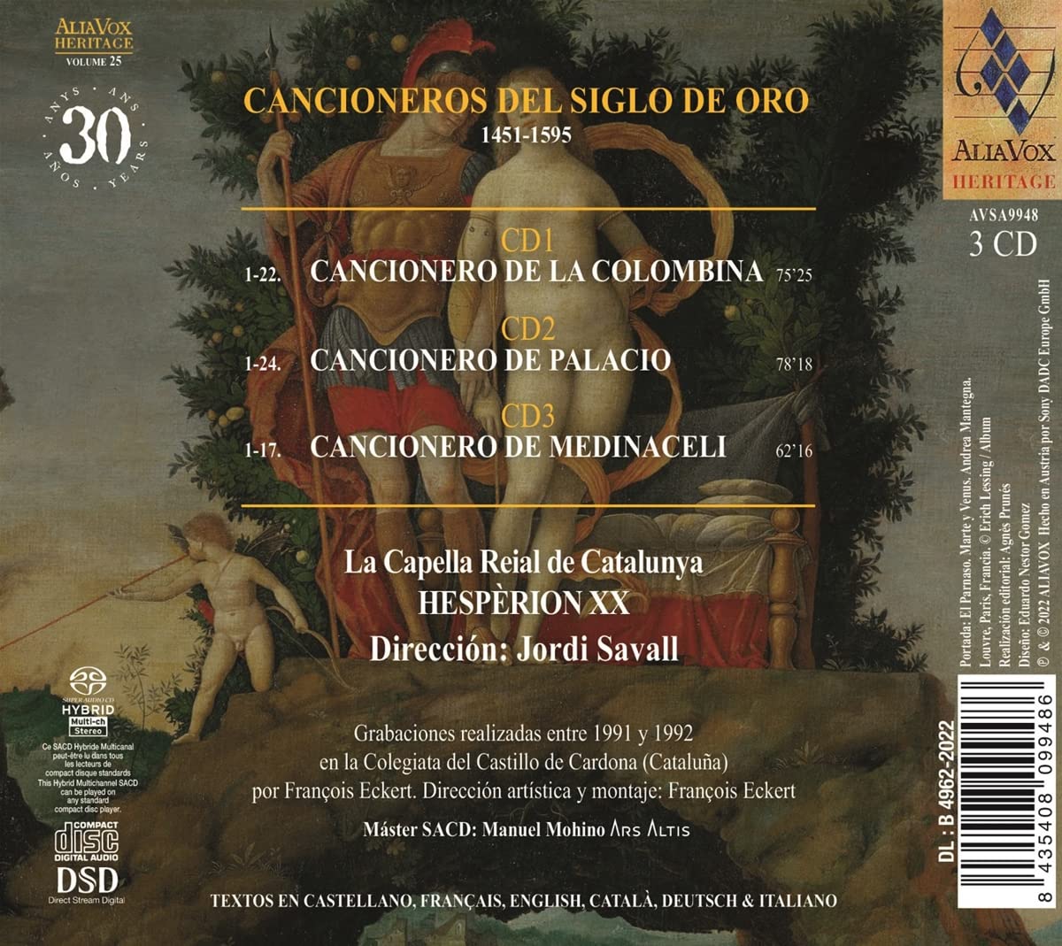 Cancioneros Del Siglo De Oro 1451 1595 Jordi Savall La Boîte à Musique