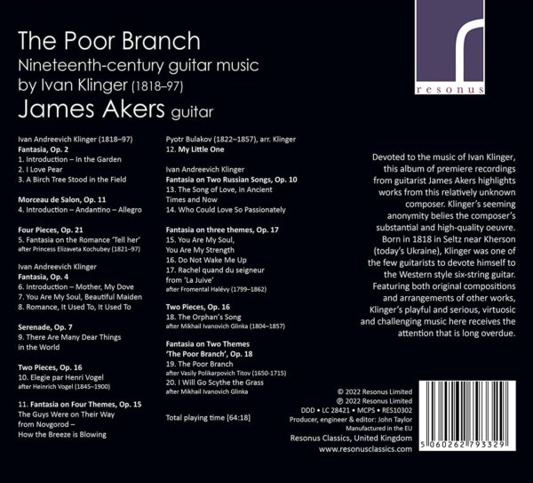 The Poor Branch: 19th-Century Guitar Music by Ivan Klinger - James Akers