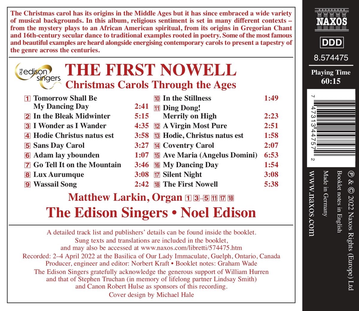 The First Nowell Christmas Carols Through The Ages The Edison Singers La Boîte à Musique 