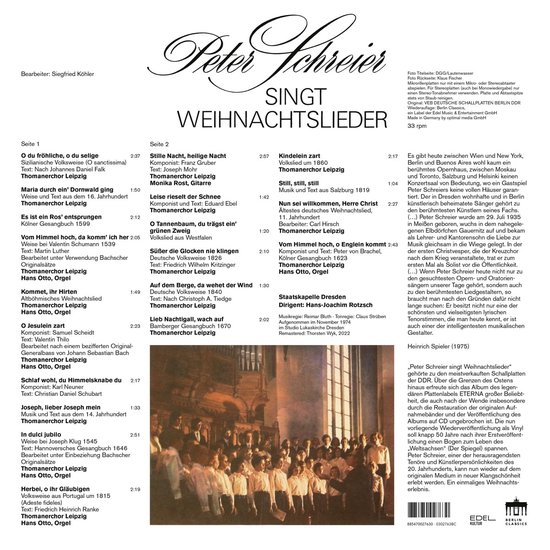 Peter Schreier Singt Weihnachtslieder (Vinyl) Peter Schreier La