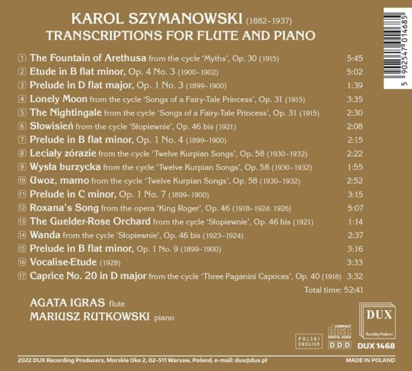 Szymanowski: Transcriptions For Flute And Piano - Agata Igras
