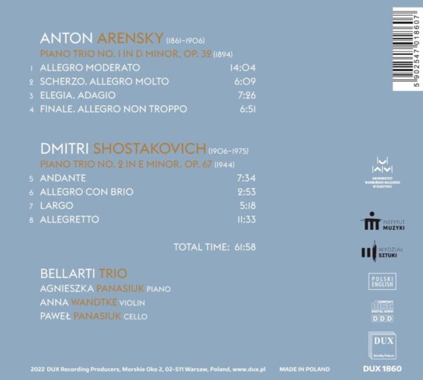 Arensky: Piano Trio No.1 / Shostakovich: Piano Trio No.2 - Bellarti Trio