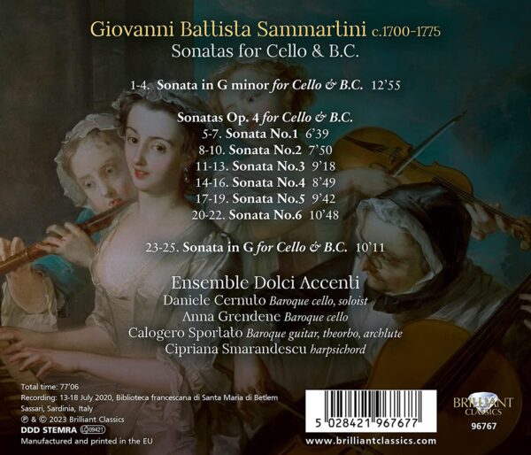 Sammartini: Sonatas For Cello & B.C. - Ensemble Dolci Accenti - La ...