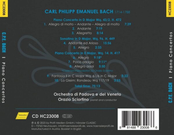 CPE Bach: Piano Concertos & Other Works For Solo Piano - Orazio Sciortino - Image 2