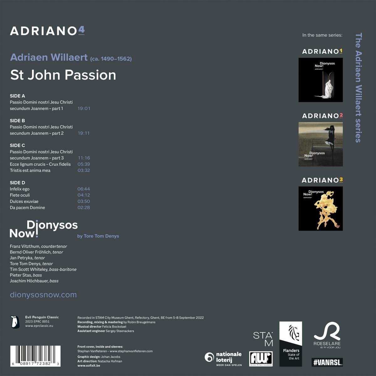 Willaert Adriano 4 St John Passion Vinyl Dionysos Now La Boîte à Musique