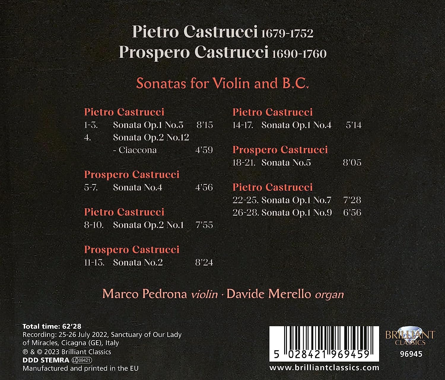 Pietro & Prospero Castrucci: Sonatas For Violin And B.C. - Marco Pedrona - Image 2