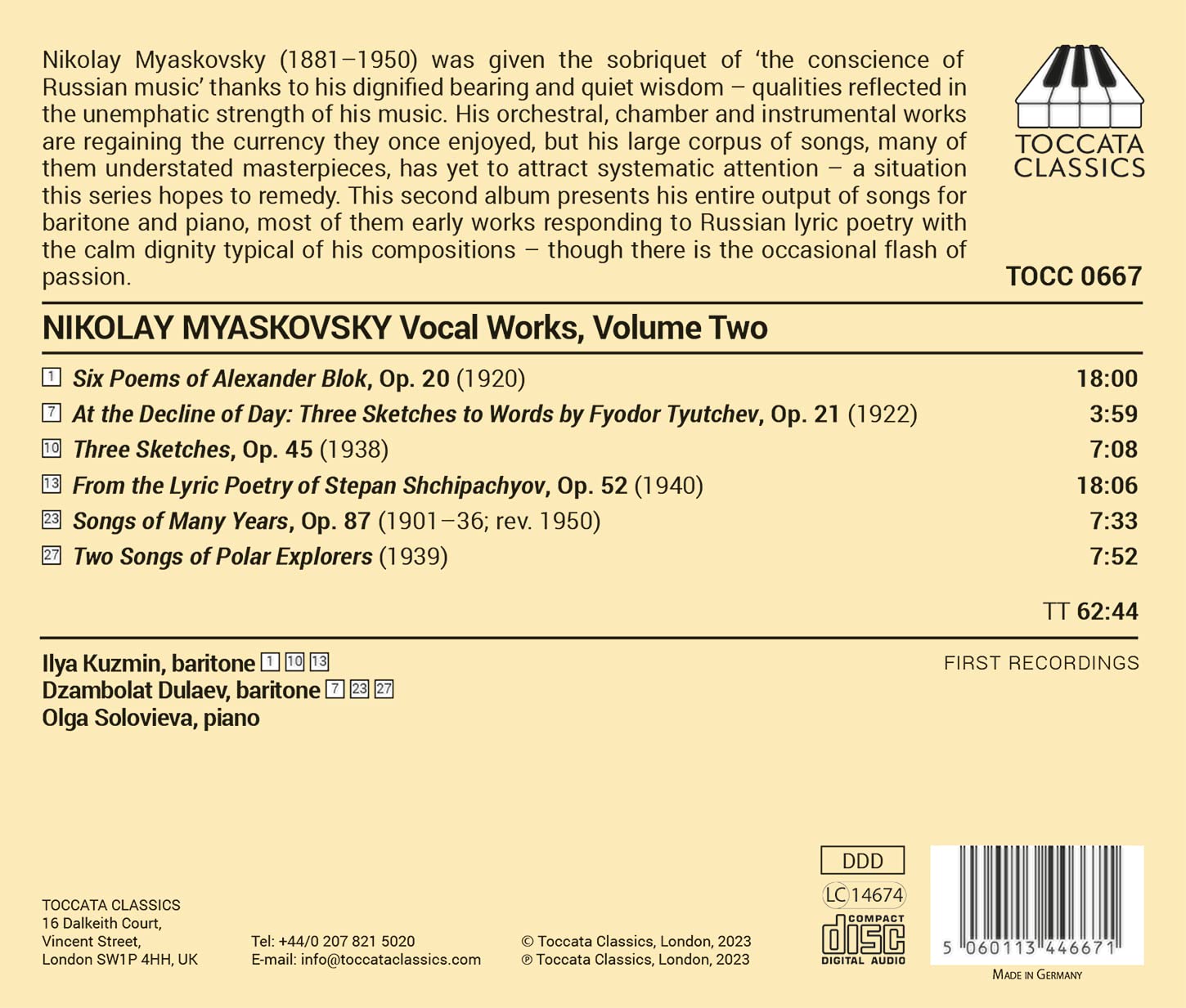 Nikolay Myaskovsky: Vocal Works Vol.2 - Ilya Kuzmin - Afbeelding 2