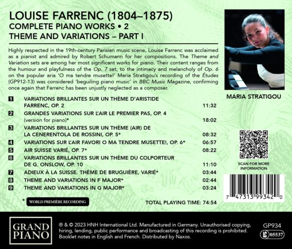 Louise Farrenc: Complete Piano Works Vol.2, Theme And Variation (Part 1) - Maria Stratigou