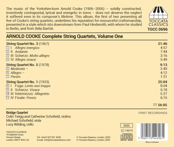 Arnold Cooke: Complete String Quartets Vol.1 - The Bridge Quartet