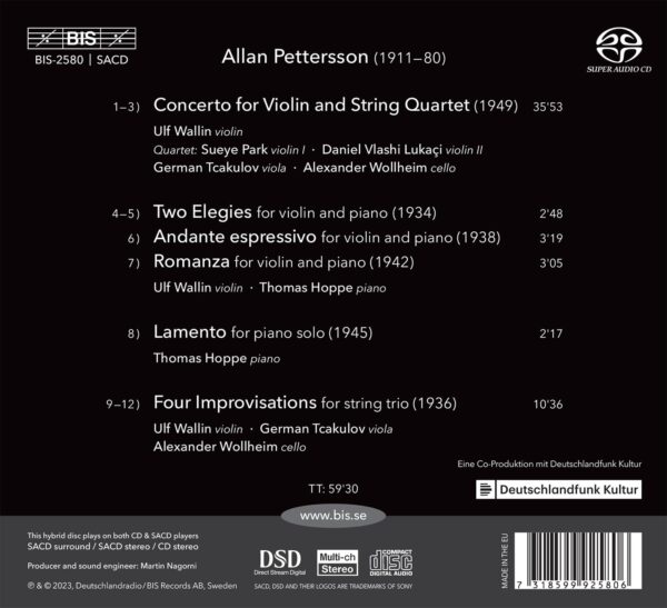 Allan Pettersson: Concerto For Violin & String Quartet - Ulf Wallin