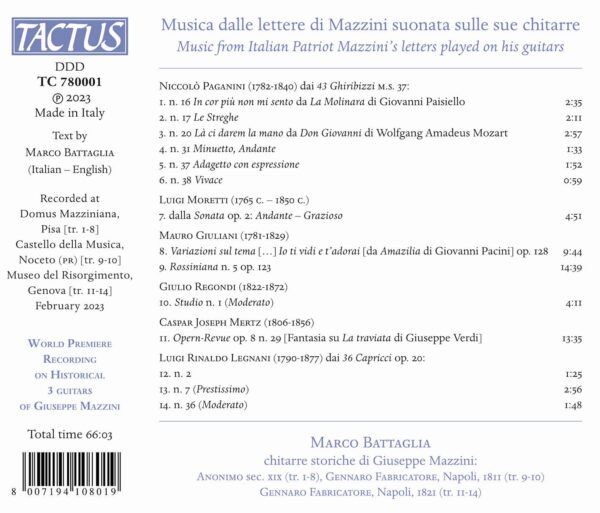 Musica dalle Lettere da Mazzini sulle sue Chitarre - Marco Battaglia