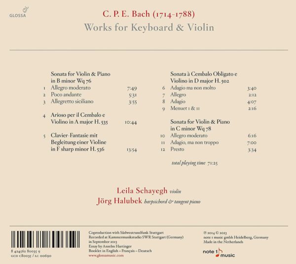 CPE Bach: Works For Keyboard & Violin - Leila Schayegh