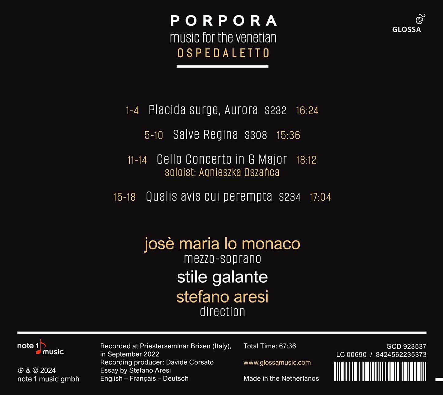 Nicola Porpora: Music For The Venetian Ospedaletto - Jose Maria Lo ...