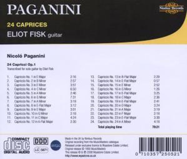 Paganini: 24 Caprices (arr. guitar) - Eliot Fisk - Image 2